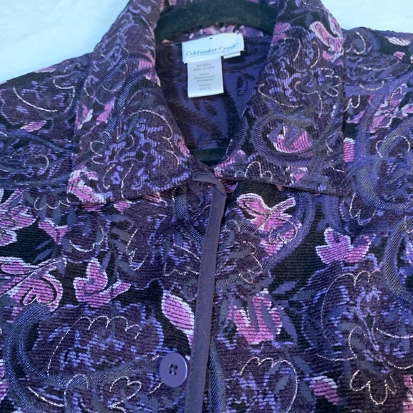 XL Coldwater Creek Blazer,Purple and Black Floral. SilverThreading,Slenderizing! - Picture 2 of 15